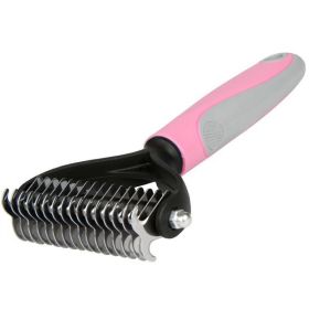 Grooming Brush For Pet Dog Cat Deshedding Tool Rake Comb Fur Remover Reduce 2-Side Dematting Tool For Dogs Cats Pets Grooming Brush Double Sided (Color: Pink)