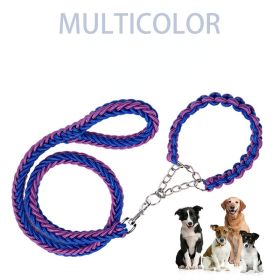 Eight-strand nylon braided dog collar leash dog chain impact blasting chain pet leash (colour: Red and blue, Specification (L * W): XL)