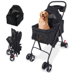 3 in 1 Dog Stroller, 4 Wheels Pet Stroller Dog Cat Stroller for Medium Small Dog Cats Up to 50lbs (Color: Black)